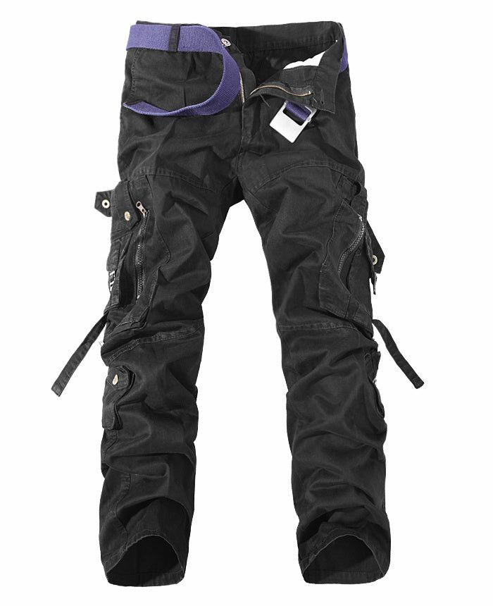 Men’s Multi-Pocket Cargo Pants Washed Cotton Casual Loose Fit Trousers with Utility Design