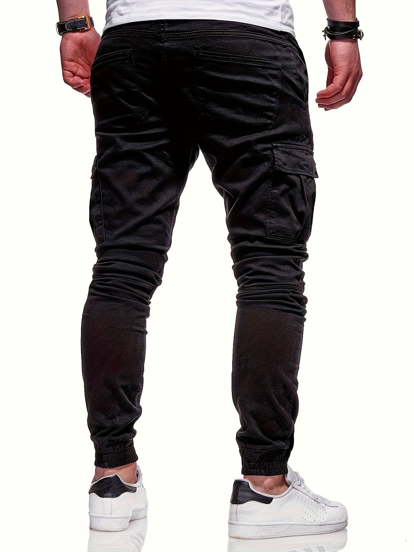 Men’s Cotton Joggers 2-Pack – Elastic Waist, Side Pockets, Solid Color for Spring/Autumn