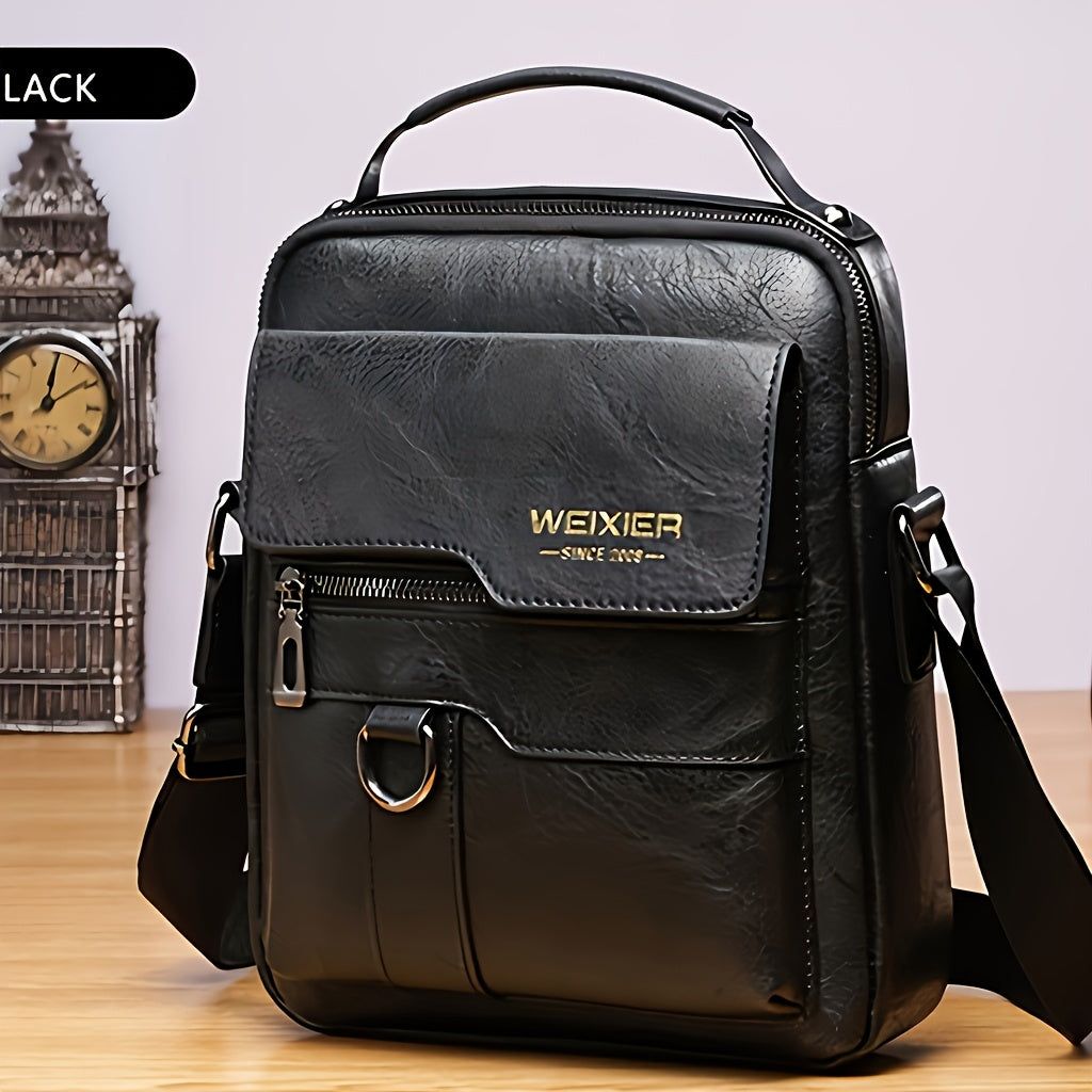 Men’s Vintage Crossbody Bag Adjustable Strap, Multiple Compartments, Durable Zipper for Everyday Use & Travel