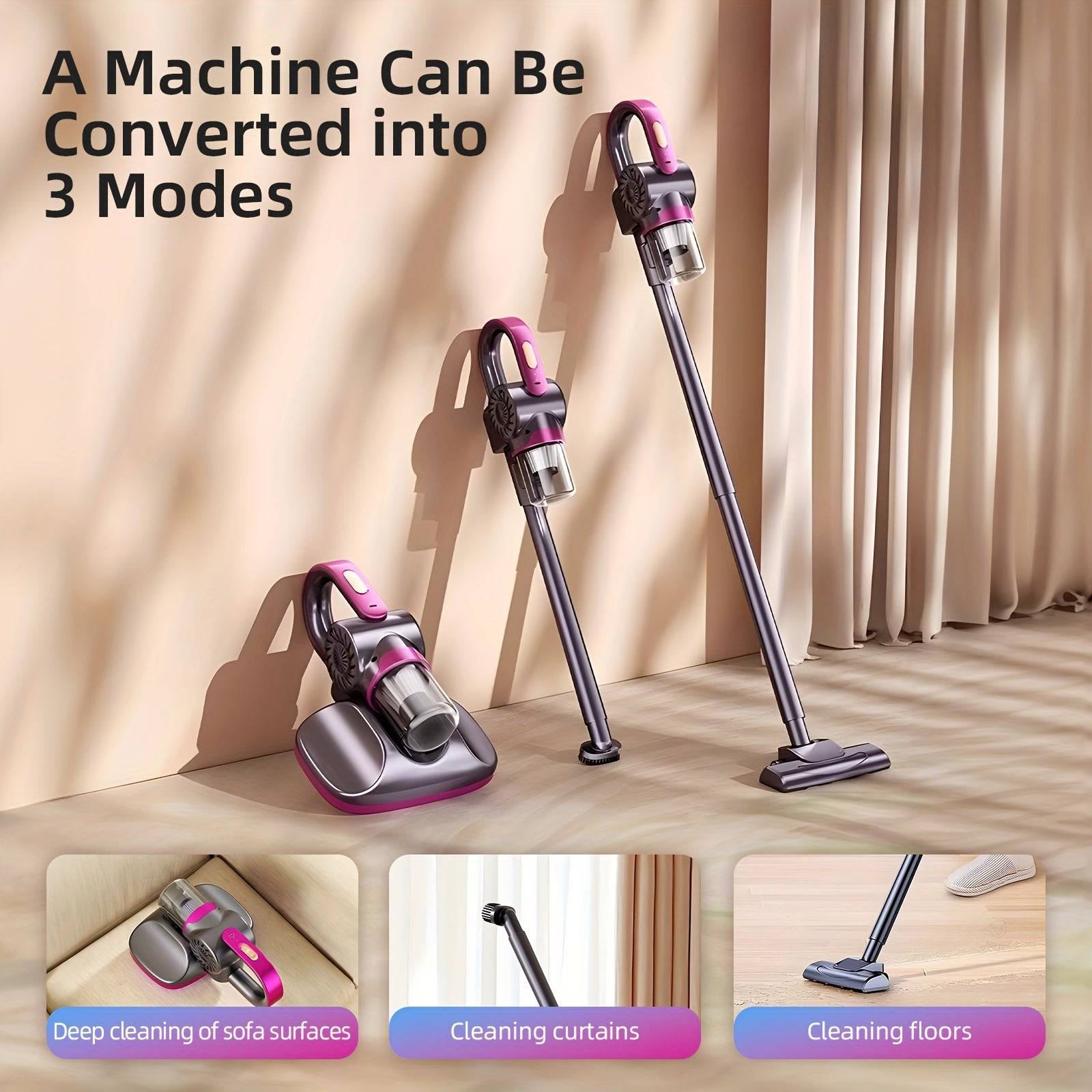 Wireless Bed Vacuum Cleaner 11Kpa Strong Suction with 8000 RPM Tapping for Deep Cleaning Handheld Dust Buster with Wide Port & 2 Extension Rods for Dust & Pet Hair