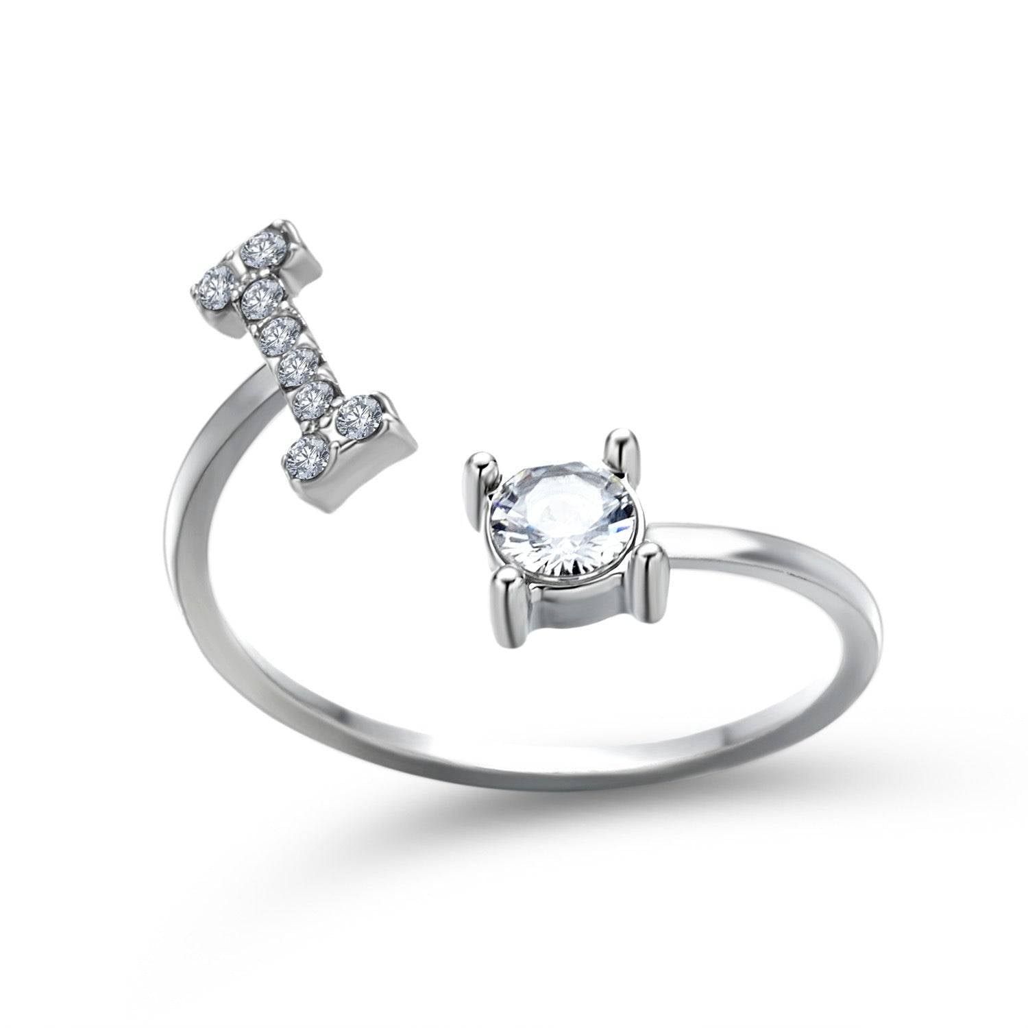 Adjustable Letter Ring with Zircon 26 Initial Design Women