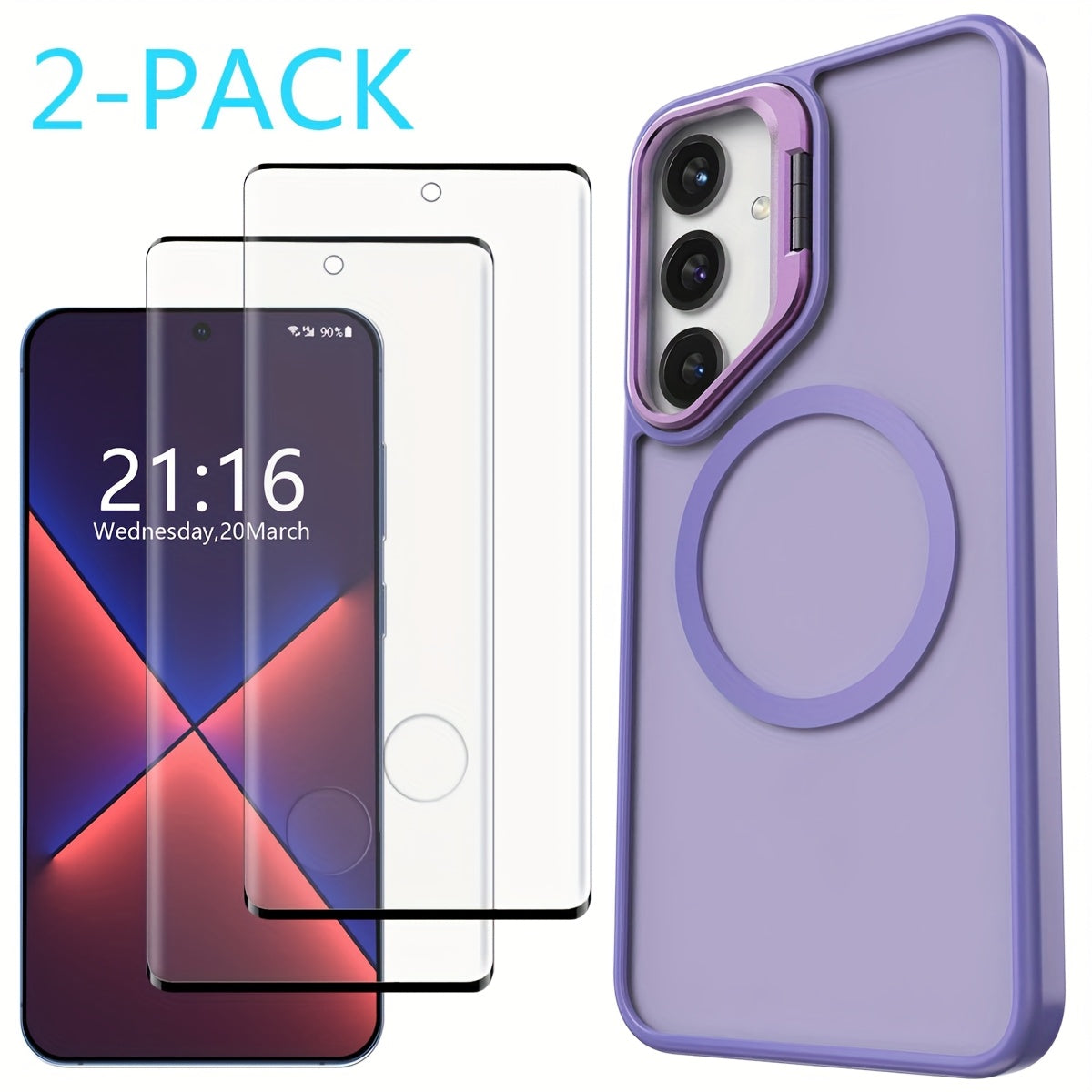 Magnetic Clear Case for Samsung Galaxy S24/S24+/S24 Ultra/FE, Shockproof Slim Bumper Cover with Kickstand and 2 Tempered Glass Protectors