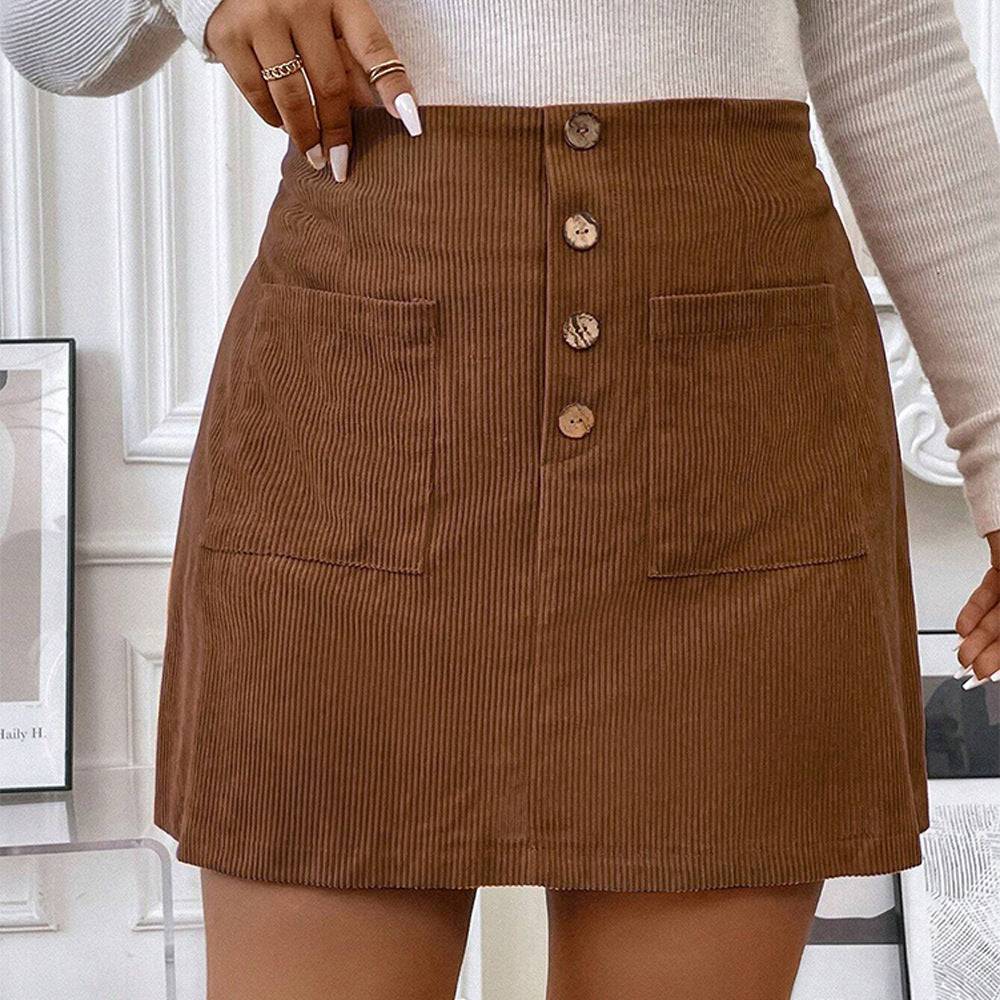 Womens Corduroy A Line Mini Skirt with Pockets