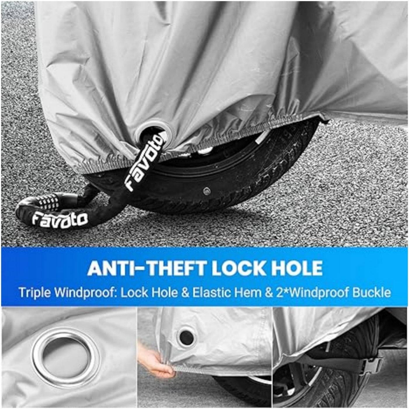 Motorcycle Cover Waterproof Outdoor All-Season Protection with Lock-Holes Rain, Snow, Wind & Dustproof Universal Fit for Motorbikes