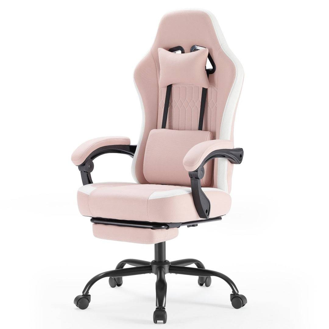 Ergonomic Gaming Chair with Spring Cushion and Footrest
