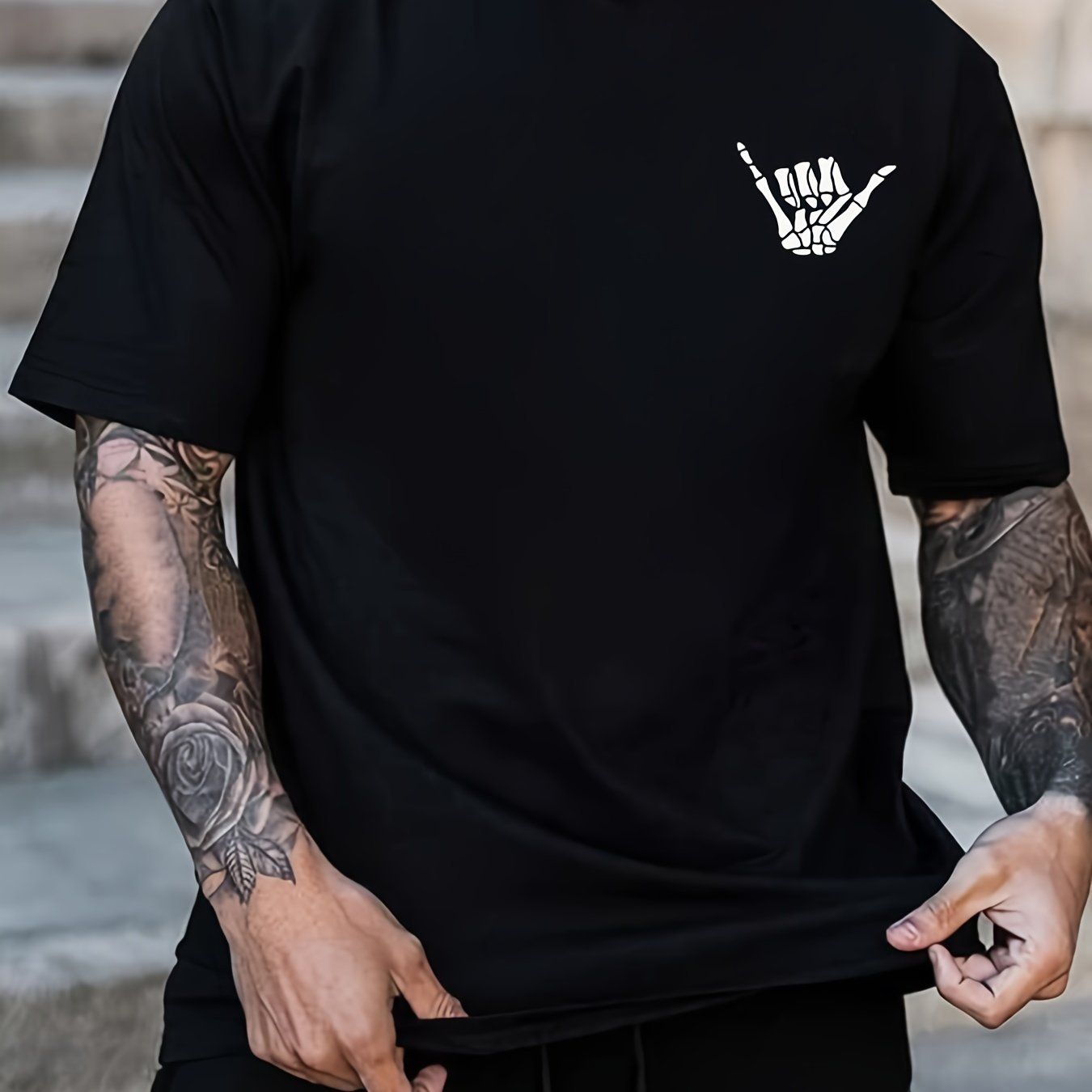 T Shirt Men Retro Rock Print Short Sleeve Casual Top