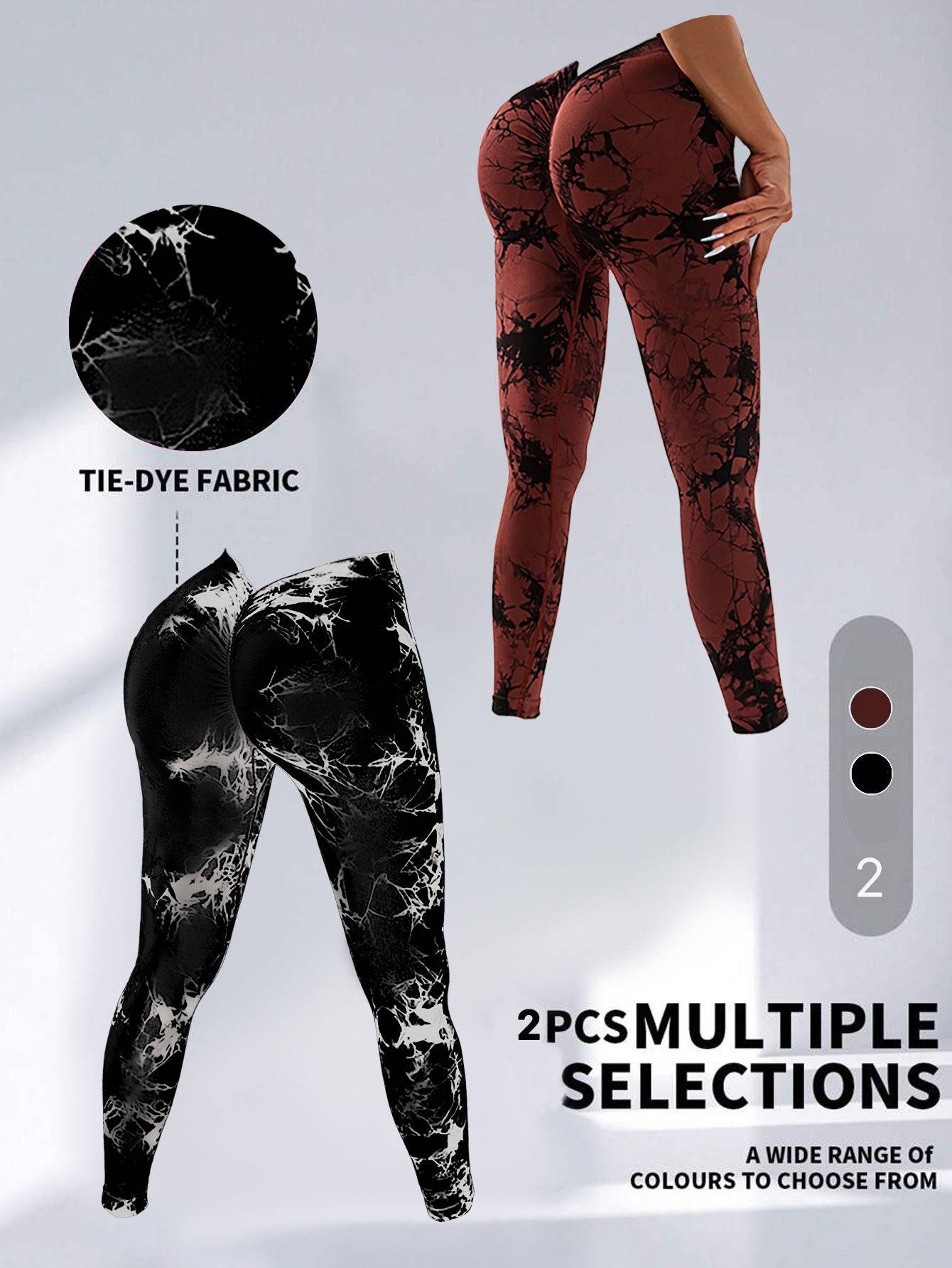 Leggings Tie Dye High Waist V Back Peach Lift 2 Pack