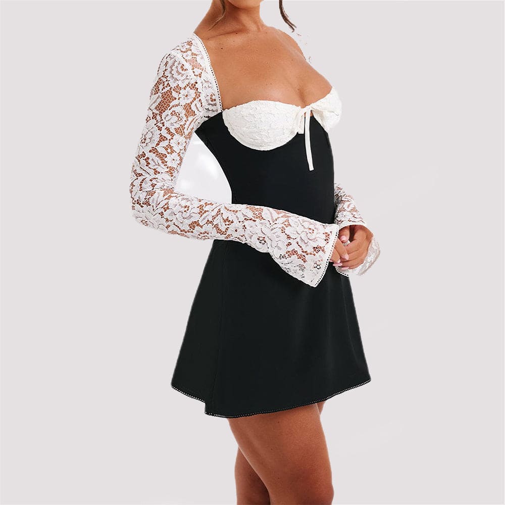 Fashion Corset Lace Long Sleeve Dress Sexy Backless Lace Up Short Dresses Womens Clothing - PMMNAPOLES