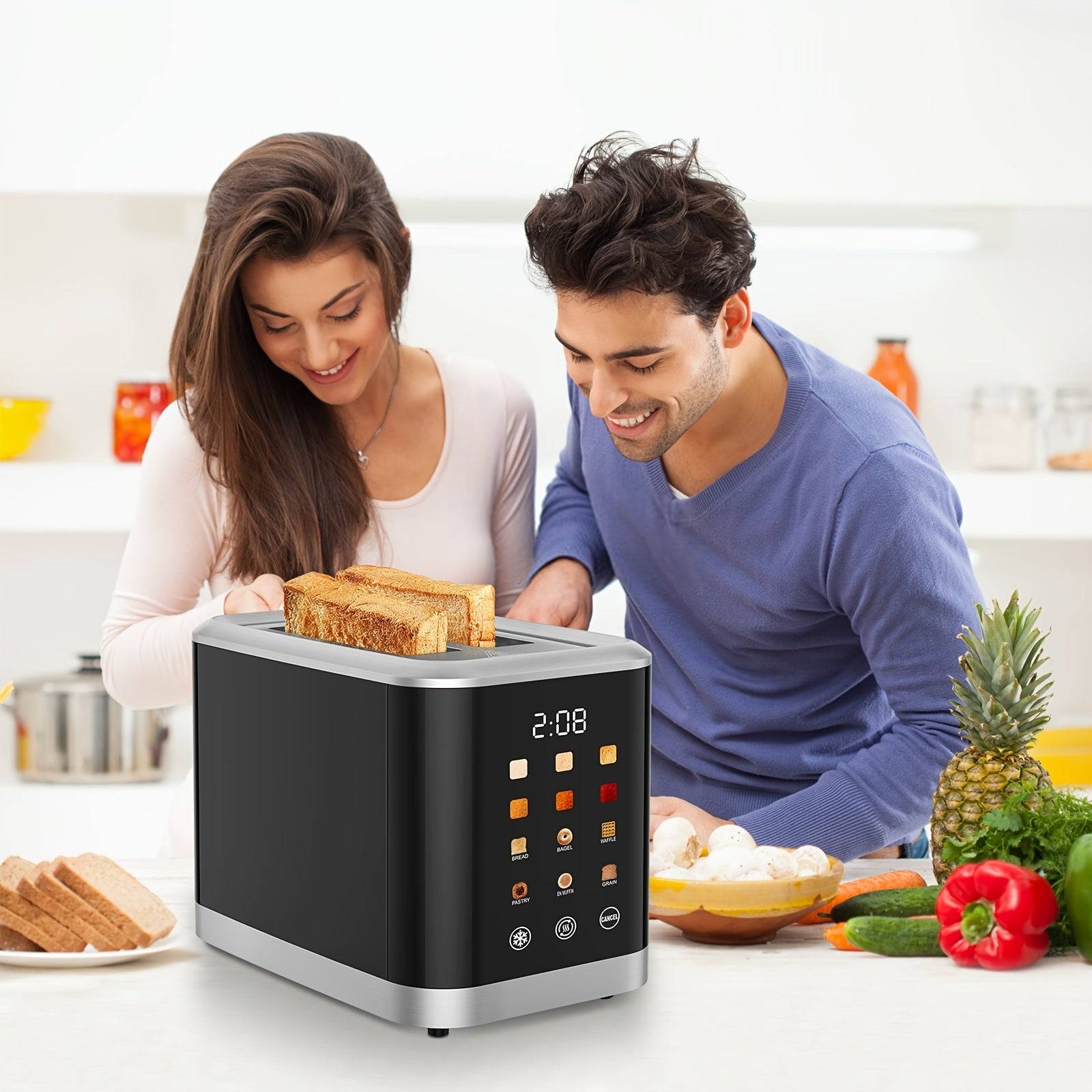 Touch Screen Digital Toaster – LCD Display, 6 Bread Types & Shade Settings, Extra-Wide Slots with Bagel, Cancel & Defrost Functions