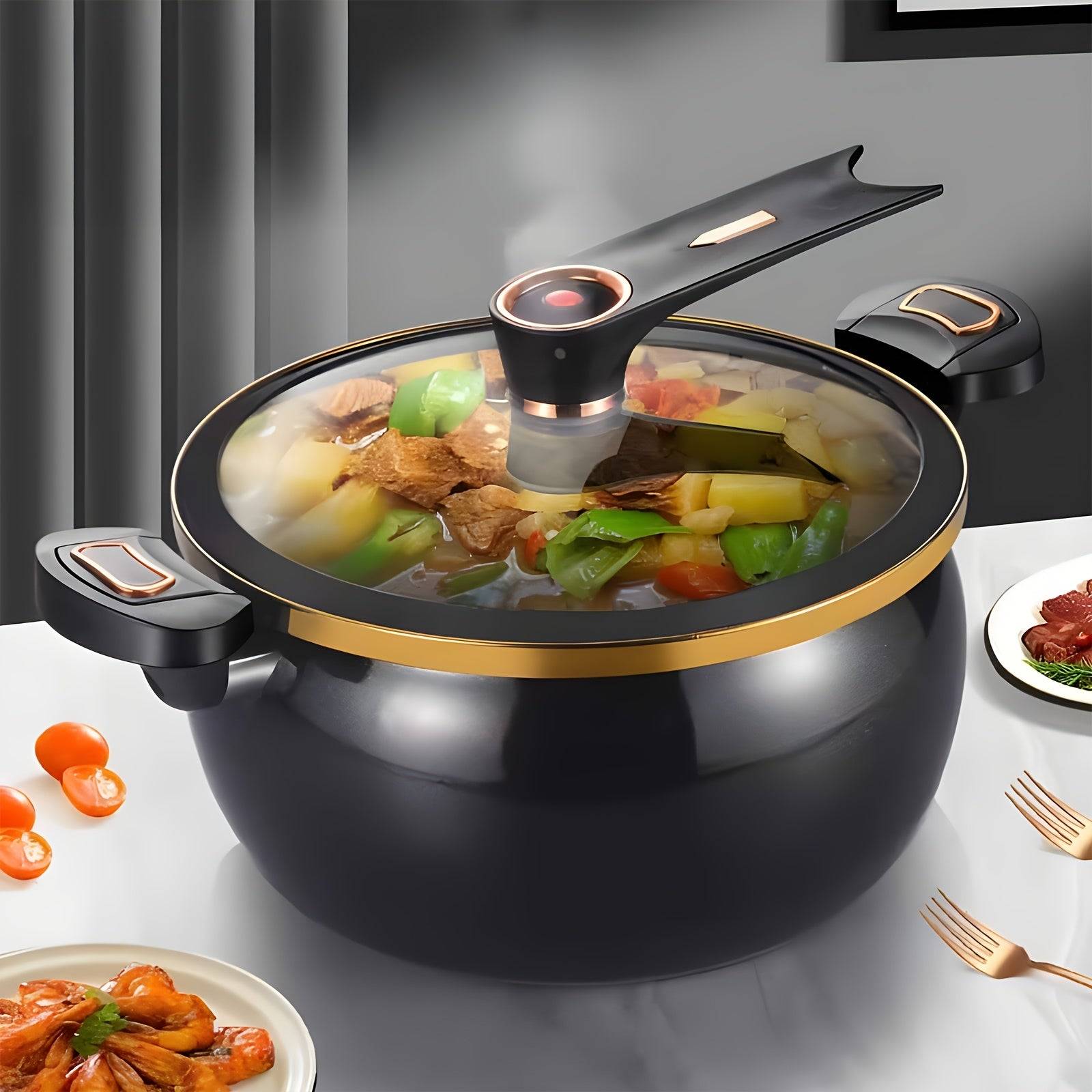 8.45QT Large-Capacity Non-Stick Soup Pot – Multi-Function Stew Pot with Twist-Lock Handle, Gas, Induction & Open Fire Compatible