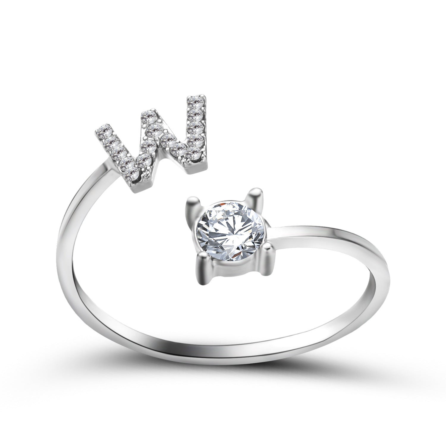 Anillo de letra ajustable con circonitas y diseño inicial de 26 para mujer