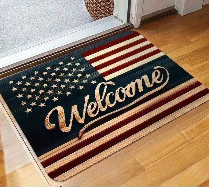 American Flag Tapet Patriotic Welcome Floor Mat Decor