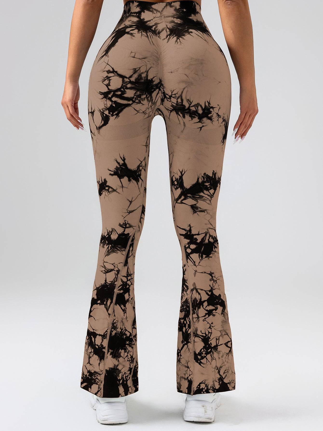 Womens High Waist Tie Dye Flare Leggings with Tummy Control