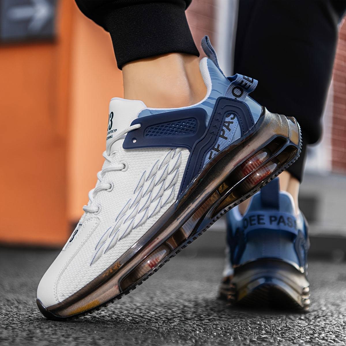 Men’s Breathable Knit Running Sneakers with Transparent Bubble Sole, Lightweight Low-Top Lace-Up Shoes for Outdoor & Casual Wear