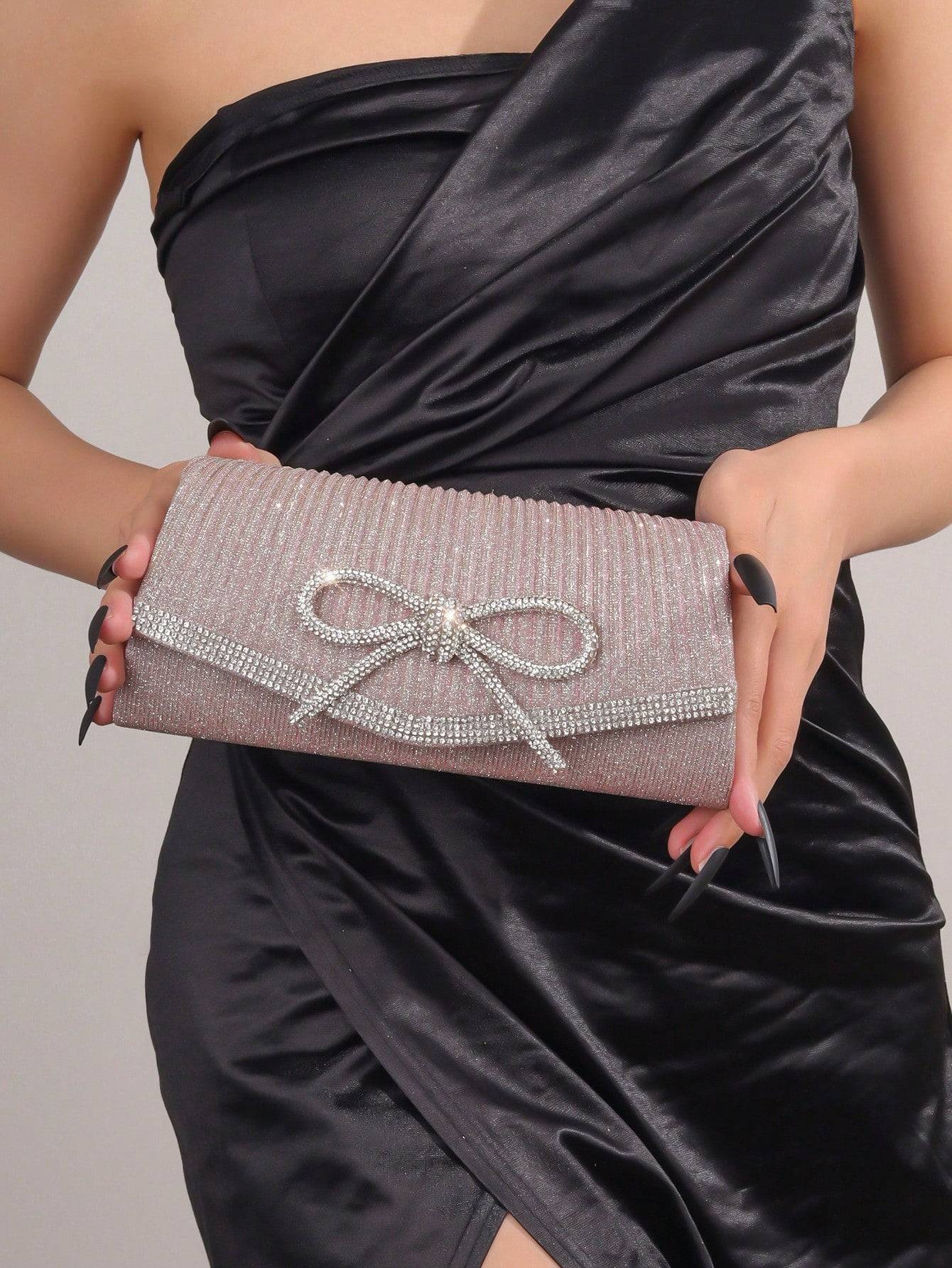 Rhinestone Bow Evening Clutch Bag