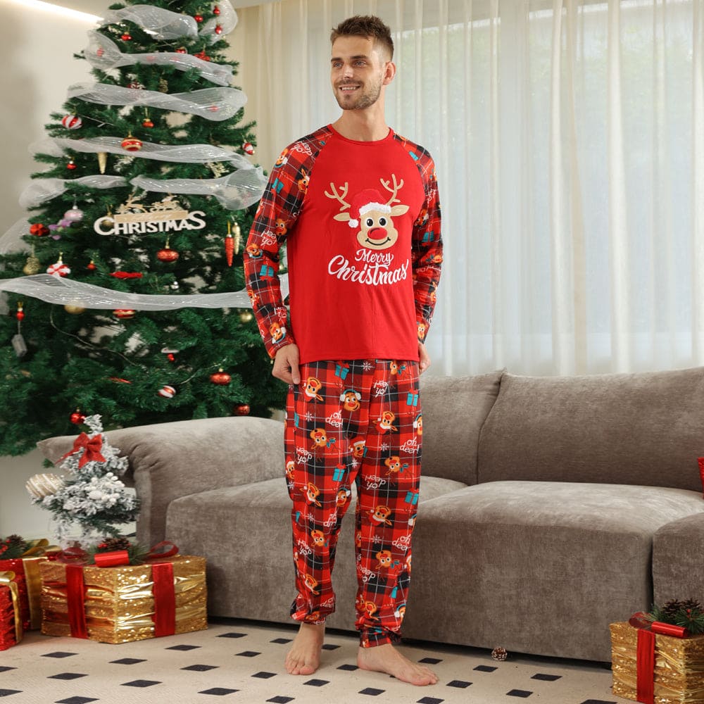 European And American Long Sleeve Home Wear Printed Plaid Christmas Suit - PMMNAPOLES