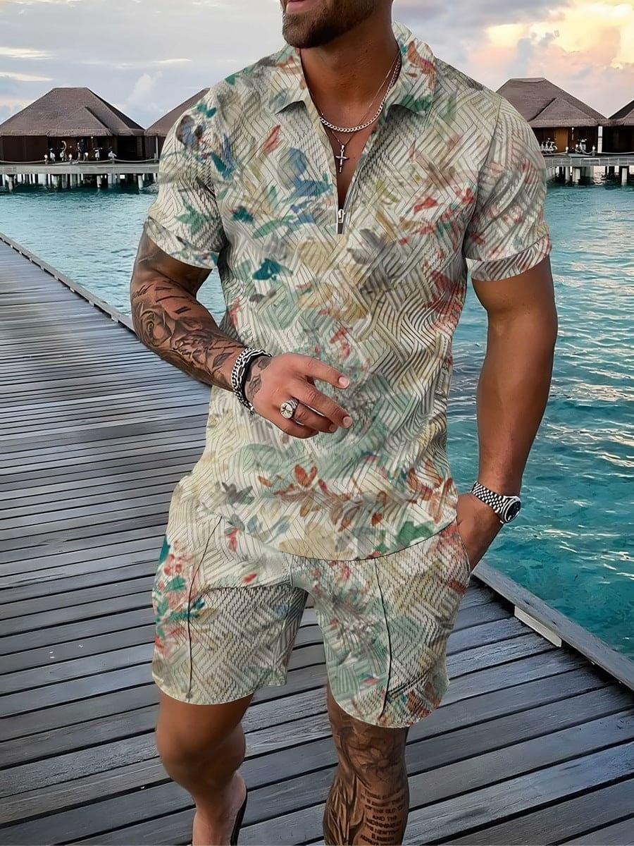 Floral Polo Shirt Suit Lapel Short Sleeve Shorts - PMMNAPOLES