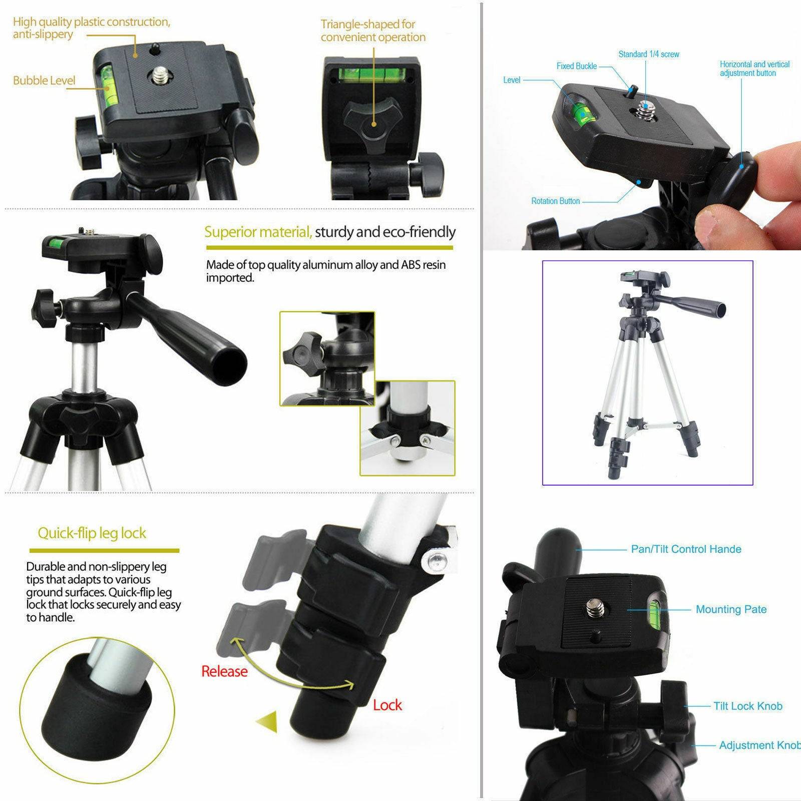 Adjustable Camera And Phone Tripod With Mount