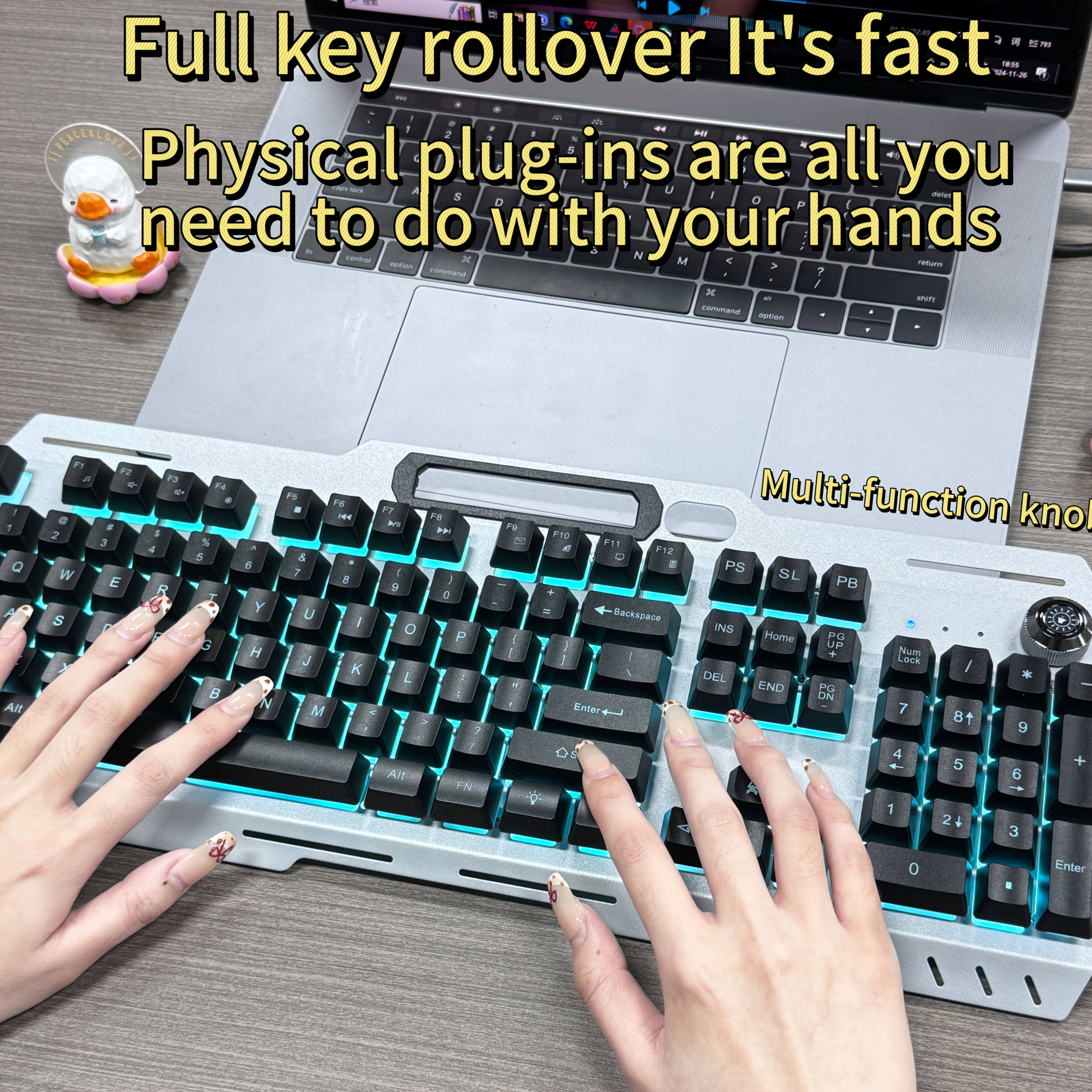 Wired Gaming Keyboard 104-Key Full Size with LED Backlight, Ergonomic Quiet Design & Volume Knob for PC & Laptop