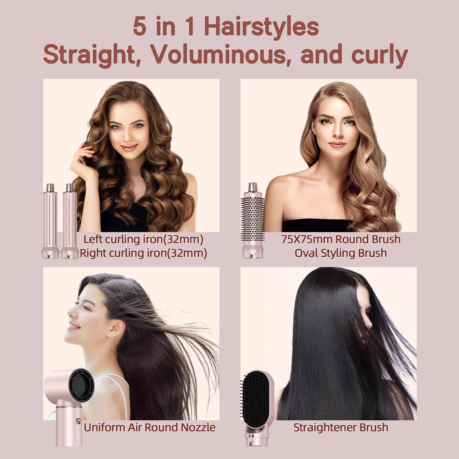 5-in-1 Hair Styler Brush for Women Blowdry, Curl & Straighten with Heat & Ionic Technology