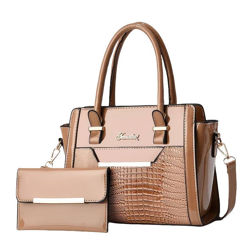 Women's Crocodile Texture Handbag Set Large Capacity Shoulder & Crossbody Bags for Work or Gift