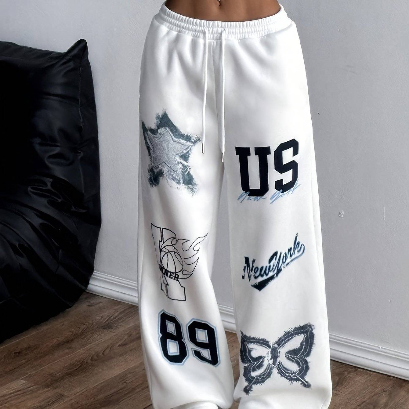 Women’s Casual Loose-Fit Print Pants – Drawstring Waist, Polyester-Spandex Blend, Comfortable & Machine Washable