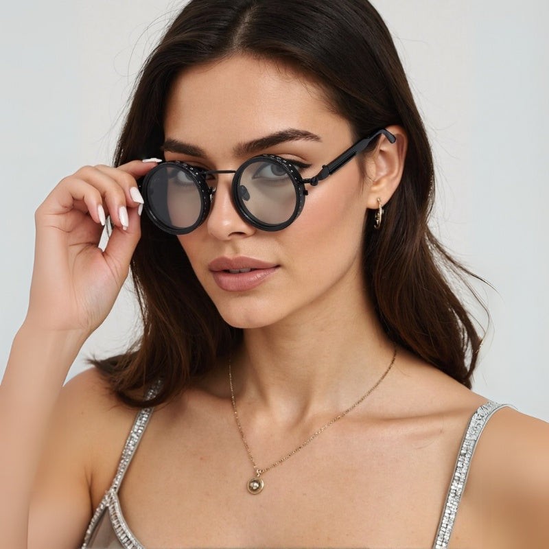 ND Dimmable Round Sunglasses Aluminum Magnesium Frame