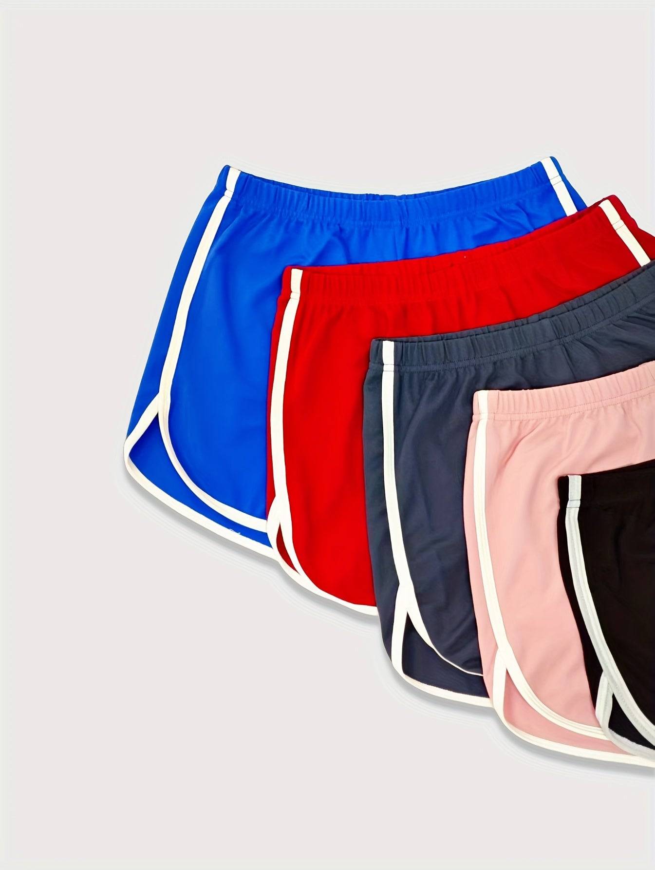 5pcs Women’s High-Waisted Workout Shorts & Leggings – Mid-Stretch Athletic Bottoms with Elastic Waistband, Multi-Color Activewear