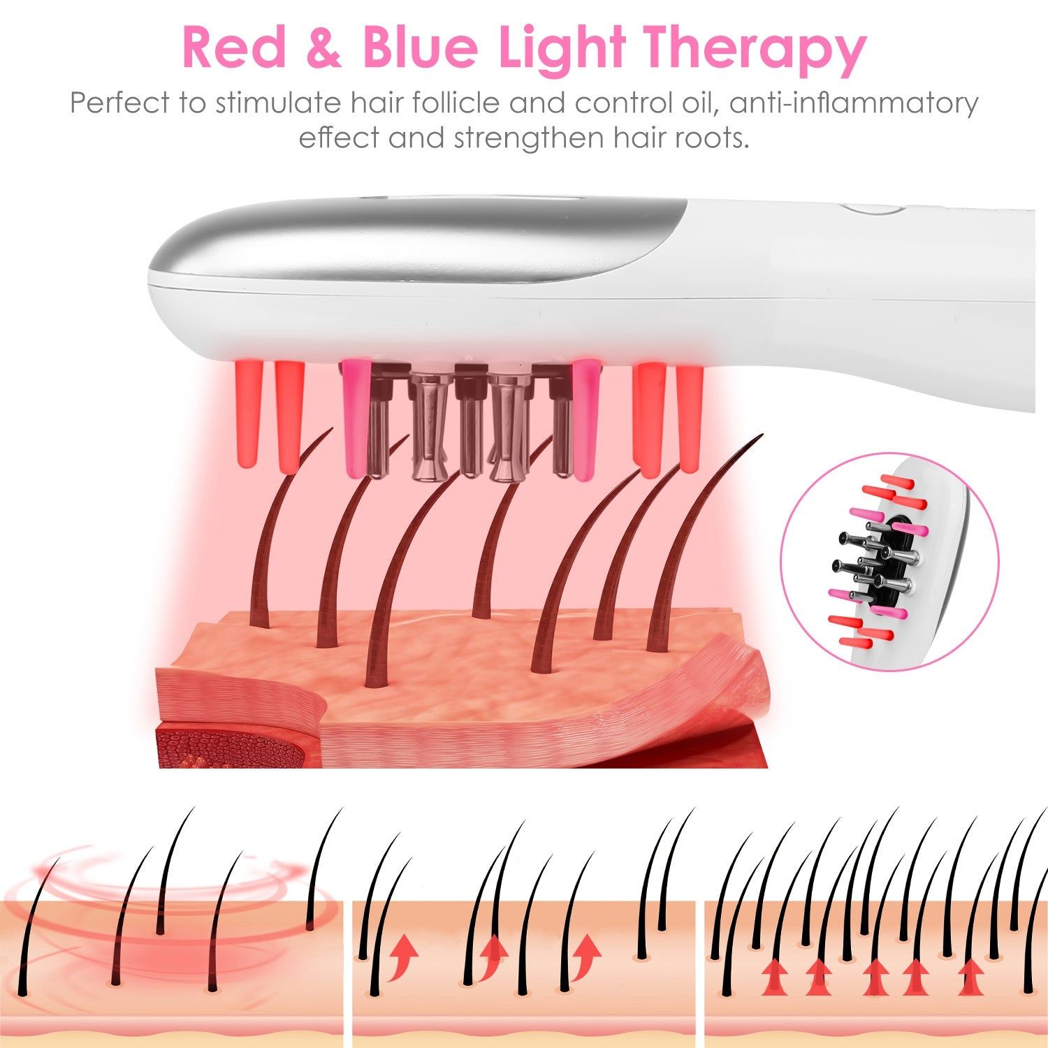 Electric Scalp Massager Comb with Light Therapy Modes