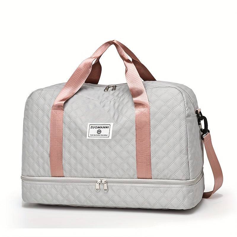 Set of 2 travel bags (small & large) with diamond grid design, lightweight polyester, multipocket sports gym storage