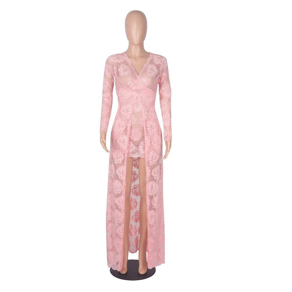 Women’s Spring Lace Dress Elegant Long Sleeve Polyester Casual European American Style in Multiple Colors