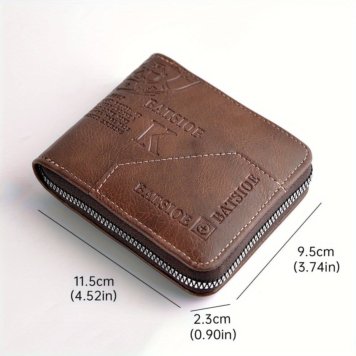 Men's Vintage Faux Leather Wallet – Embossed Lettering, Card Holder with Zip Closure | Business & Gift-Ready for Christmas or Father’s Day