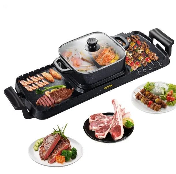 Electric Hot Pot 2in1 Grill Dual Thermostat Nonstick Combo