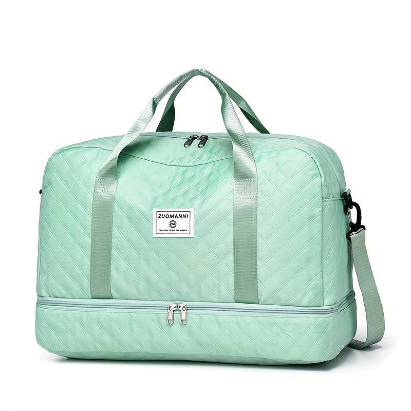 Set of 2 travel bags (small & large) with diamond grid design, lightweight polyester, multipocket sports gym storage