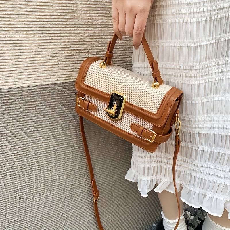 Vintage Black Crossbody Bag for Women Adjustable Strap, Flip-Top Closure, Polyester Lining for Everyday Use
