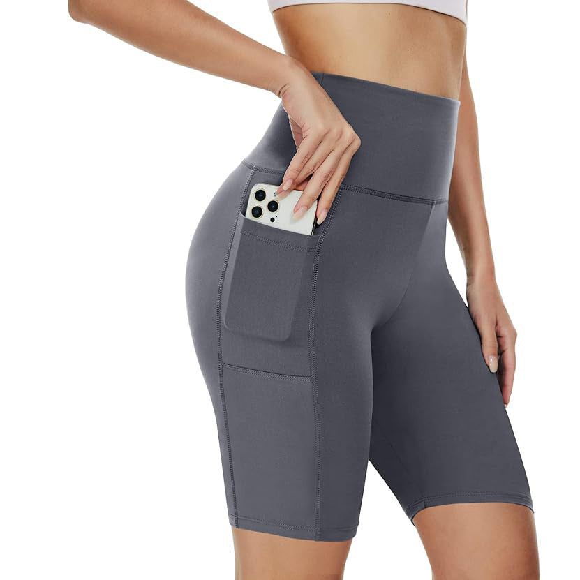 Women’s High-Waisted Slim Fit Sports Shorts with Pockets, Hip-Lifting Polyester Design