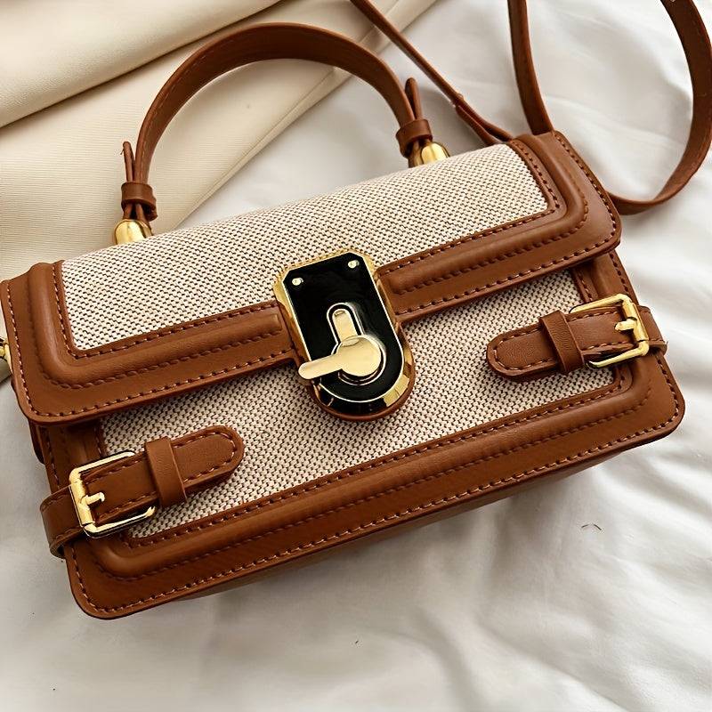 Vintage Black Crossbody Bag for Women Adjustable Strap, Flip-Top Closure, Polyester Lining for Everyday Use