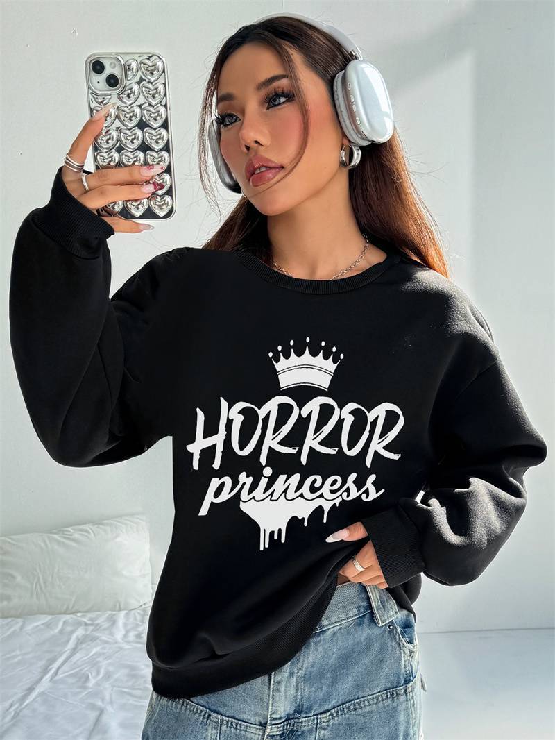 Womens Crewneck Sweatshirts With Pockets Casual Fit