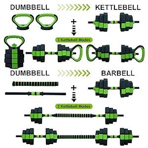 4-in-1 adjustable kettlebell and dumbbell set 66lb/88lb, barbell and push-up stand for home and gym workouts