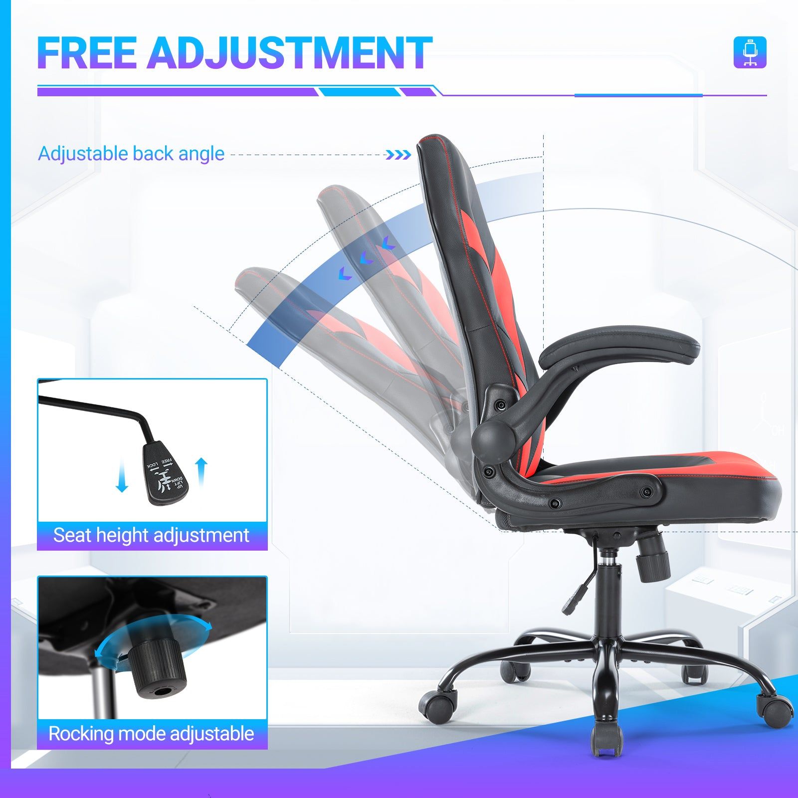 Gaming Chair Ergonomic PU Leather S Back Rocking Adjustable