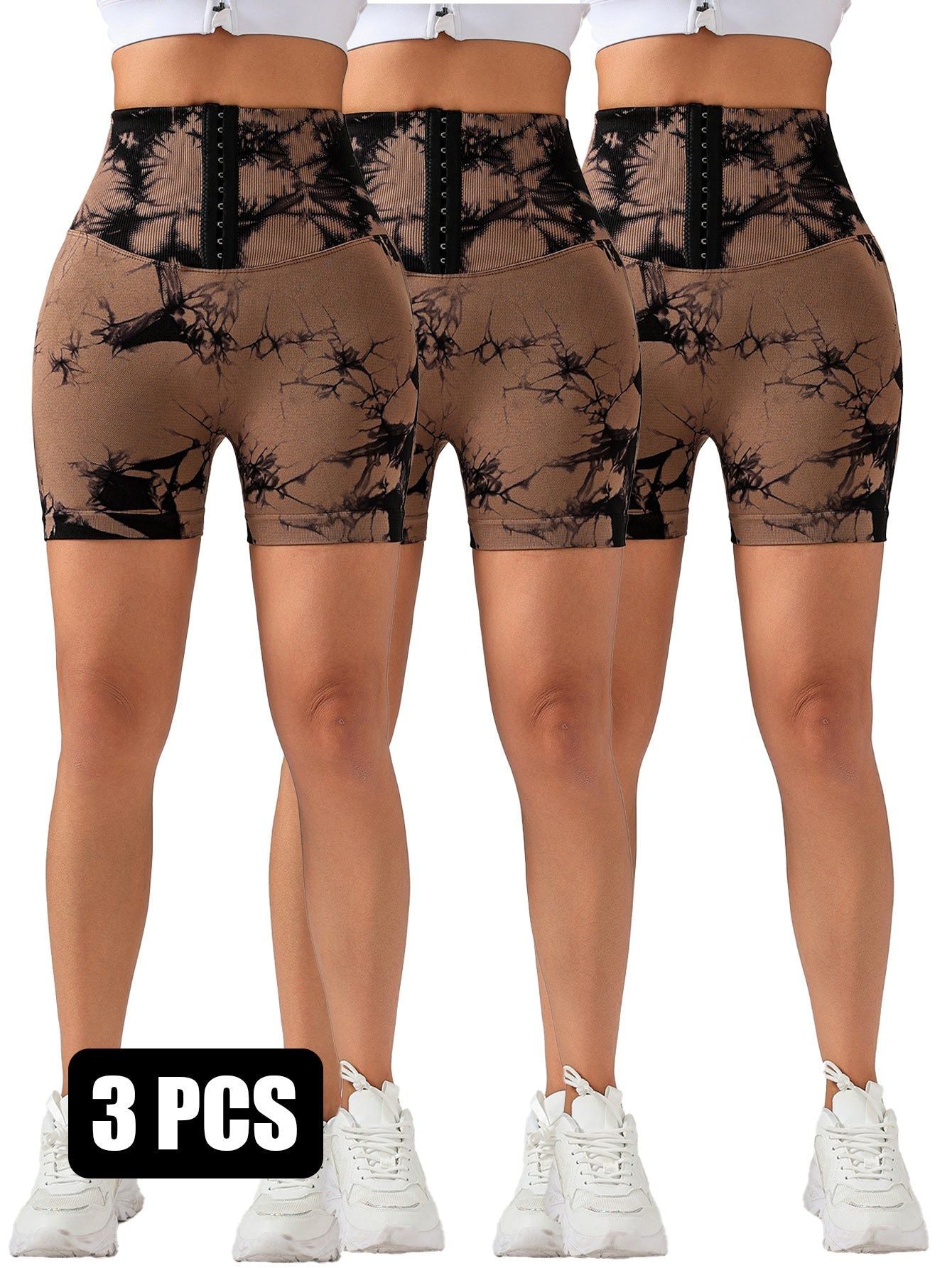 3 Pack Seamless Tie Dye High Waist Shorts Tummy Control