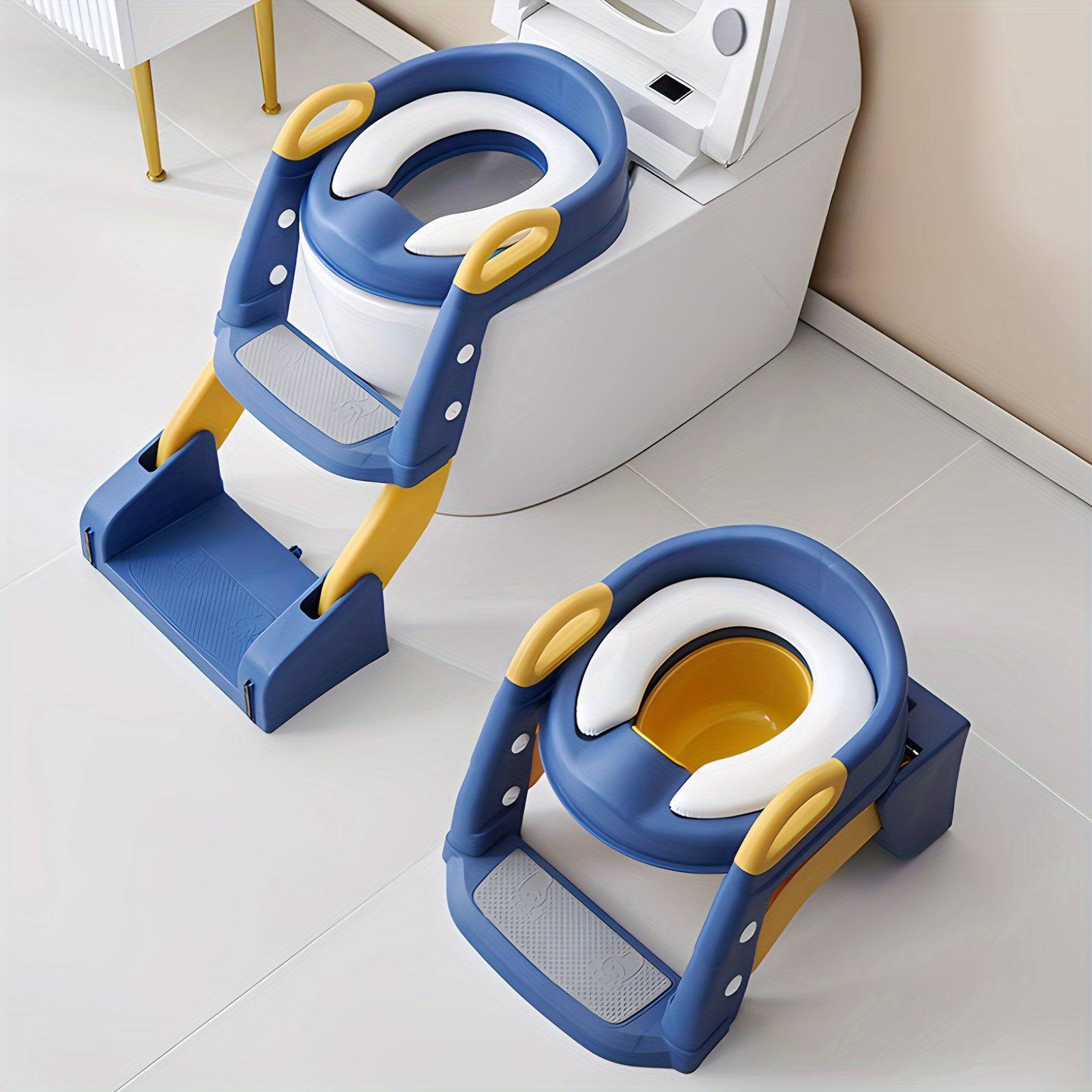 2-in-1 potty training seat for toddlers, adjustable height, soft cushion, anti-slip base and foldable design