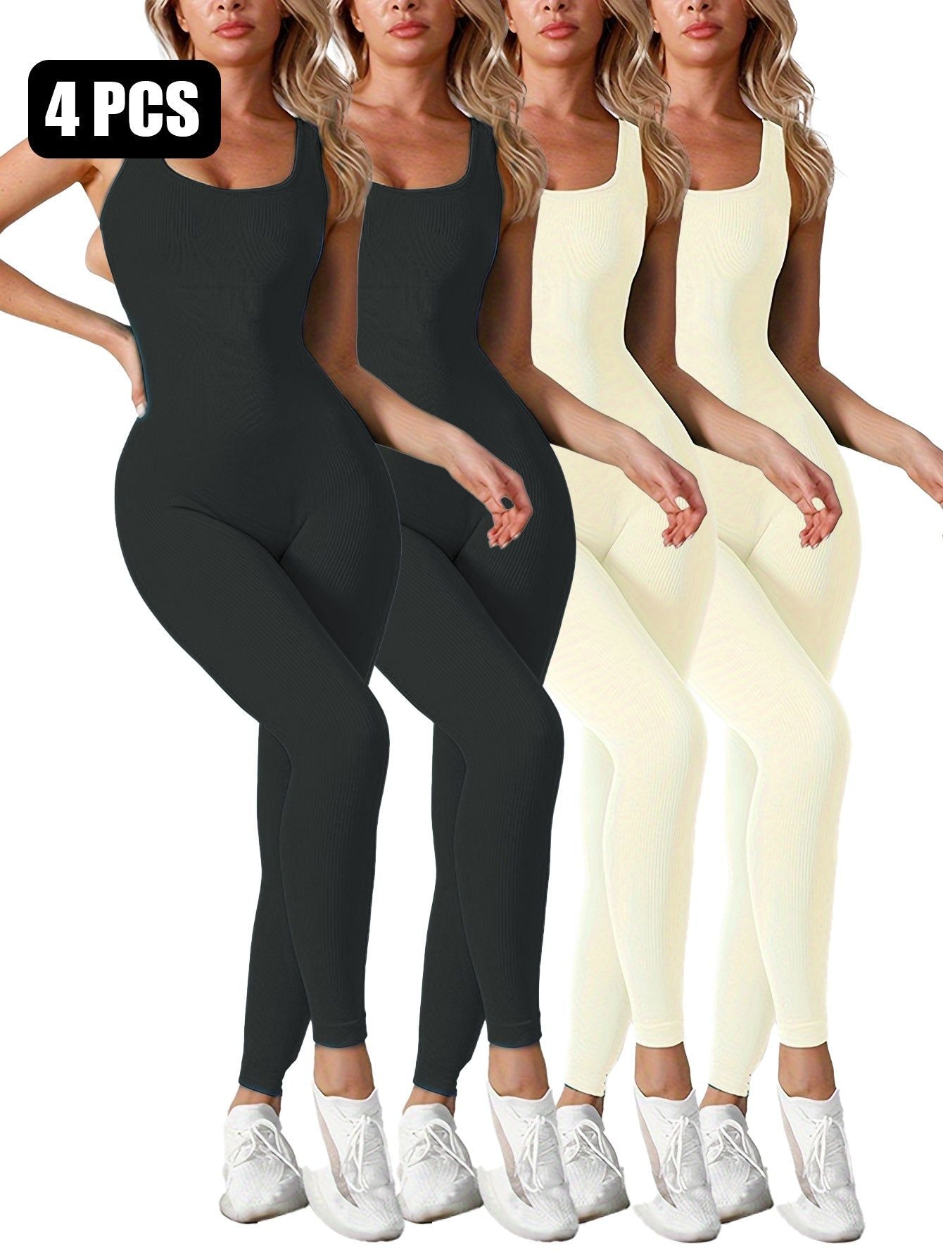 Women Jumpsuits 4 Pack Ribbed Square Neck Shaping Set