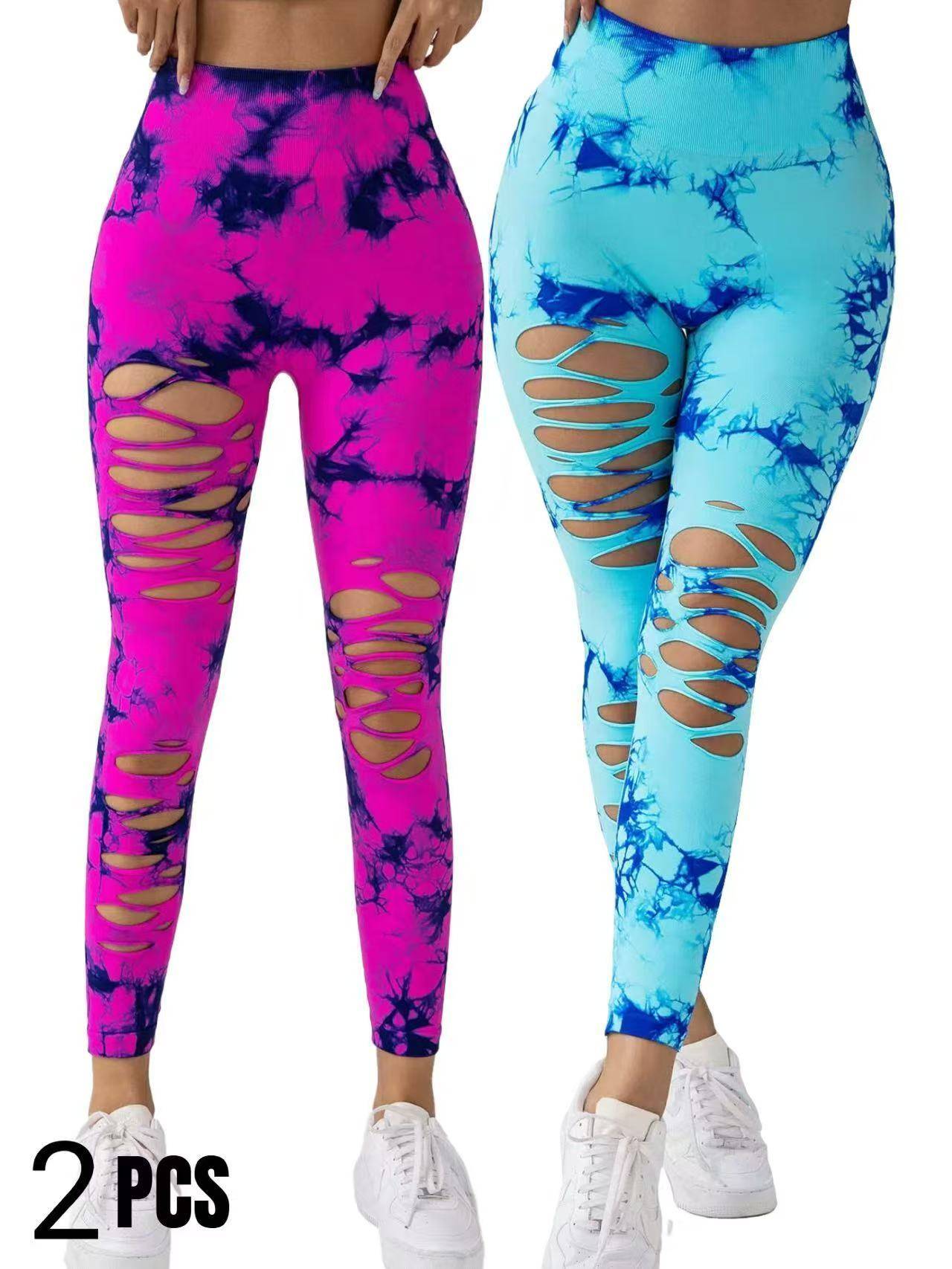 Tie Dye Yoga Pants High Waist Hollow Out Tummy Control