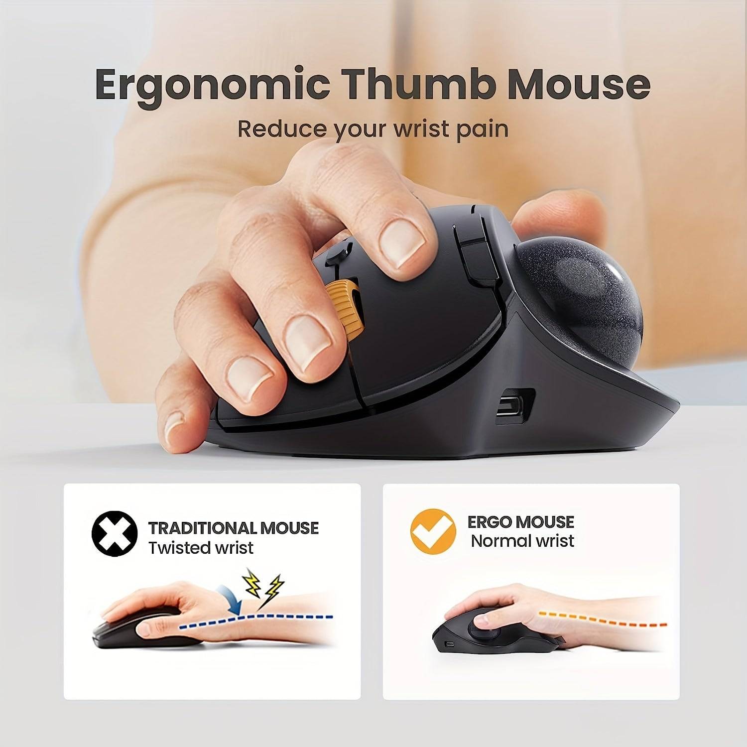 Ergonomic Wireless Trackball Mouse – Rechargeable Thumb-Control for PC & Mac