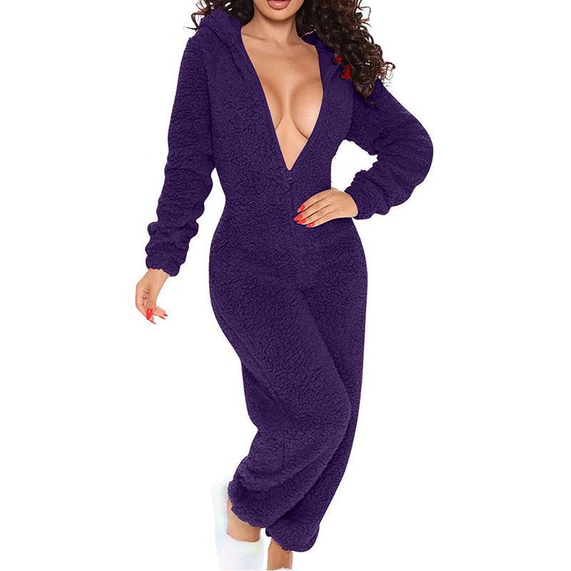 Tracksuit Women Plush Hooded Zip Up Set for Winter