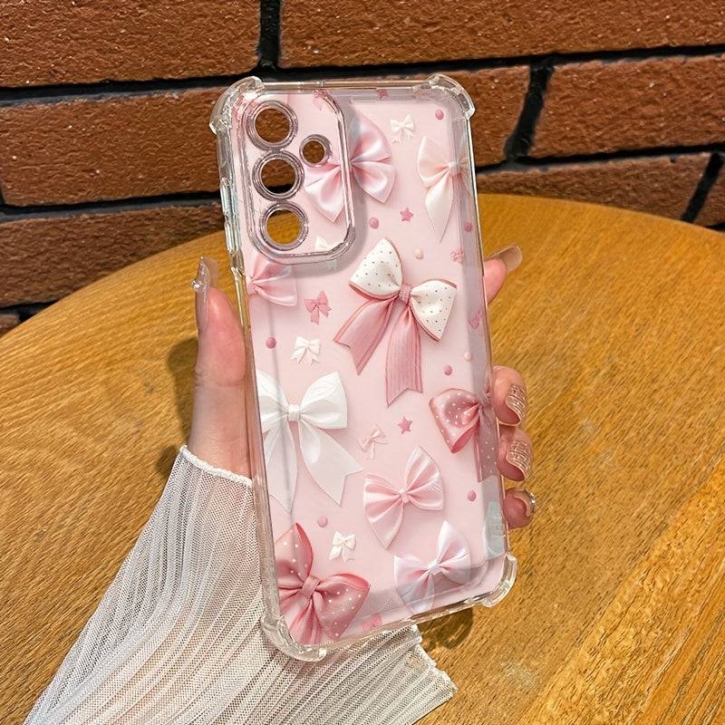 Aesthetic Bow Ribbon Phone Case Pink Stylish Transparent Shockproof Cover Soft Anti-Drop Design for Samsung Galaxy A14–A16, A22, A25–A26, A34–A36, A53–A56