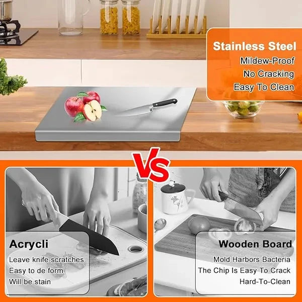 304 Stainless Steel Cutting Board with Anti Slip Base