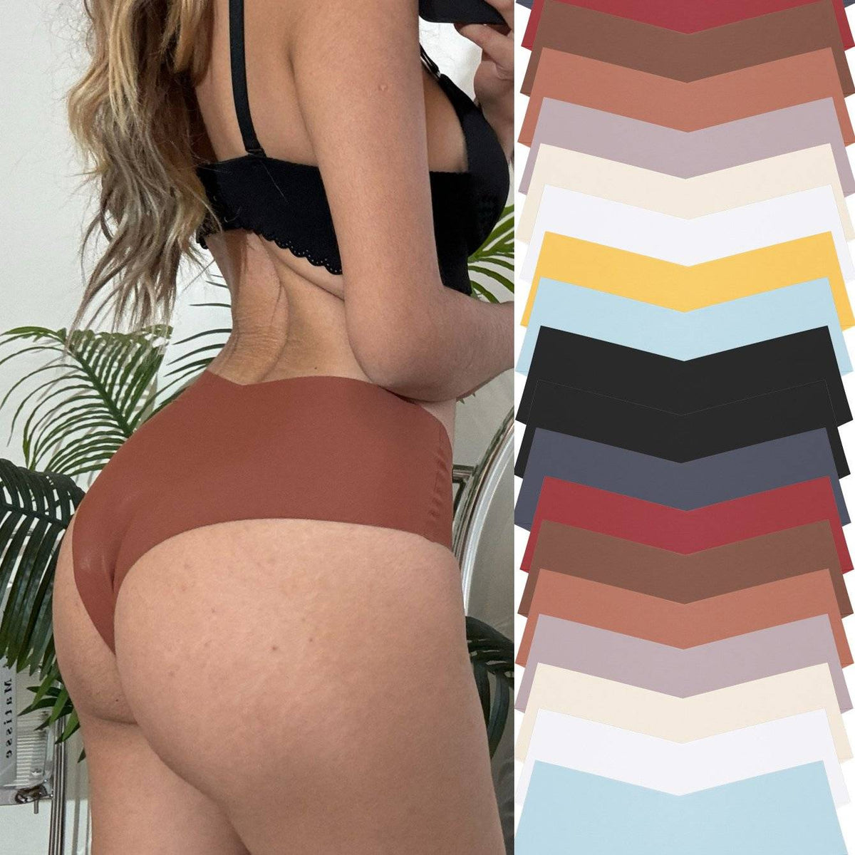 20-Pack Seamless Ice Silk Panties for Women – V-Cut, Drop Waist, Solid Colors, Medium Support