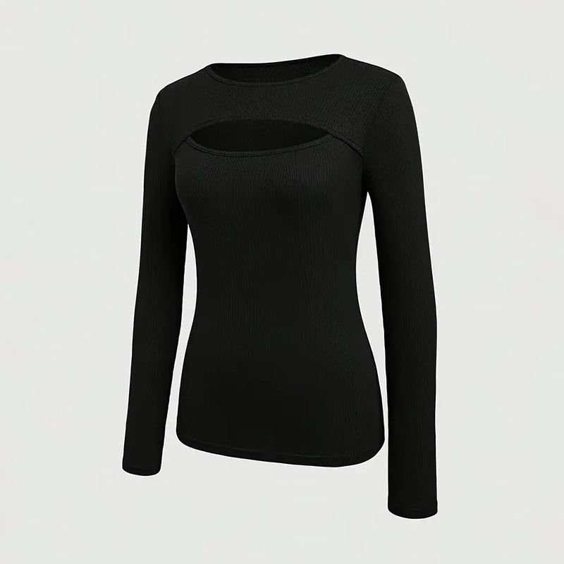 Cut Out Ribbed Long Sleeve T Shirt for Women